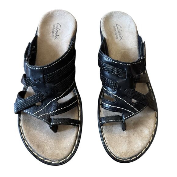 Clarks Bendables Womens Size 8.5 M Shoes Black Leather Comfort Slip On Sandals - Picture 11 of 11